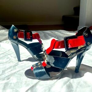 Roger Vivier Black and Red Patent Leather High Heel Sandals